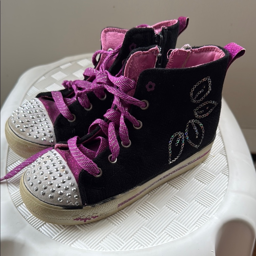 Stylish Black and Pink Kids High-Top Sneakers